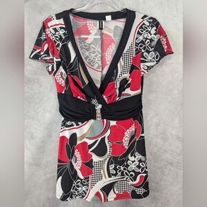 Heart Soul Large Blouse With Rhinestone Buckle Flutter Sleeves Polyester Y2K